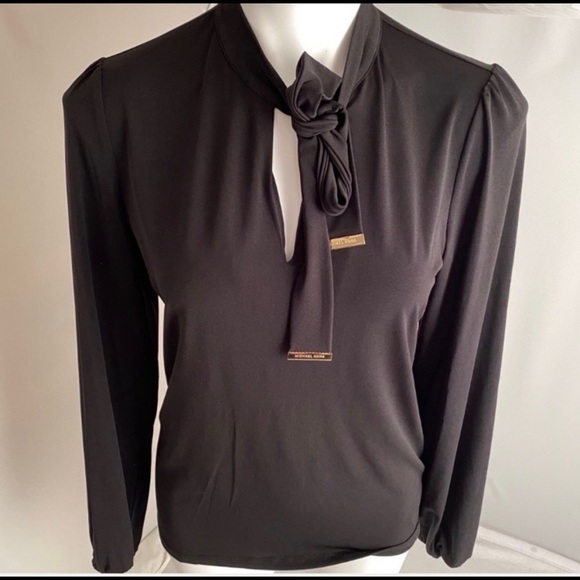 MICHAEL Michael Kors black v-neck bow stretch blouse M - Picture 1 of 7